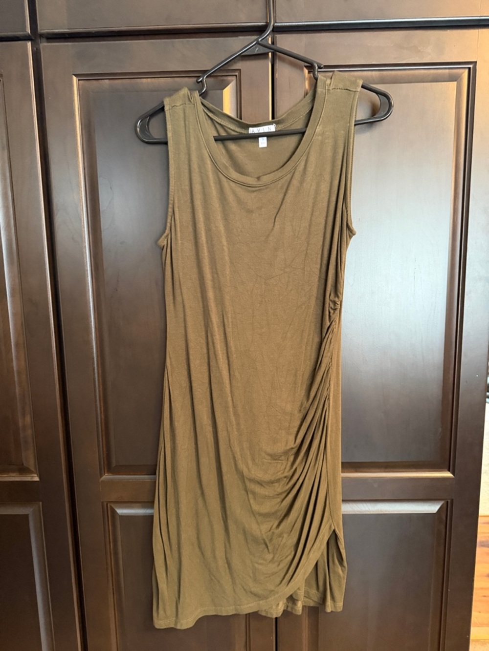 Sleeveless Ruched Side Dress in Olive Brown